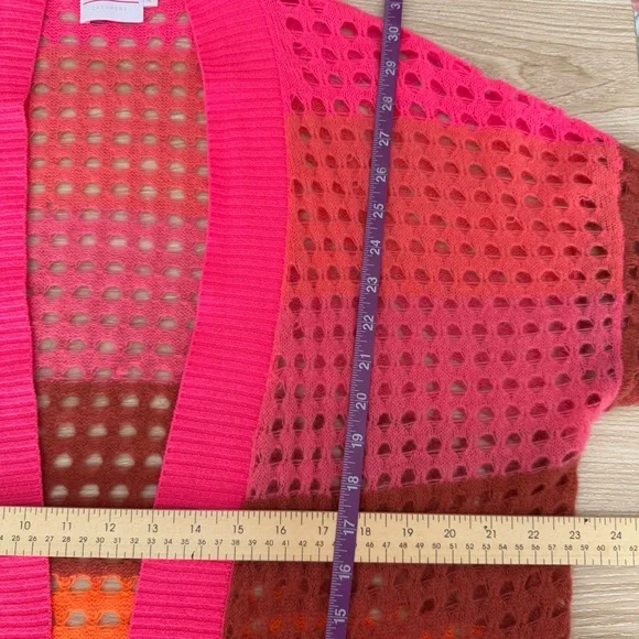 Brodi Cashmere XS‎ Sunset Pointelle Open Knit Stripe Cardigan Lightweight Pink